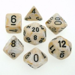 Marble Ivory / Black 7 Dice Set